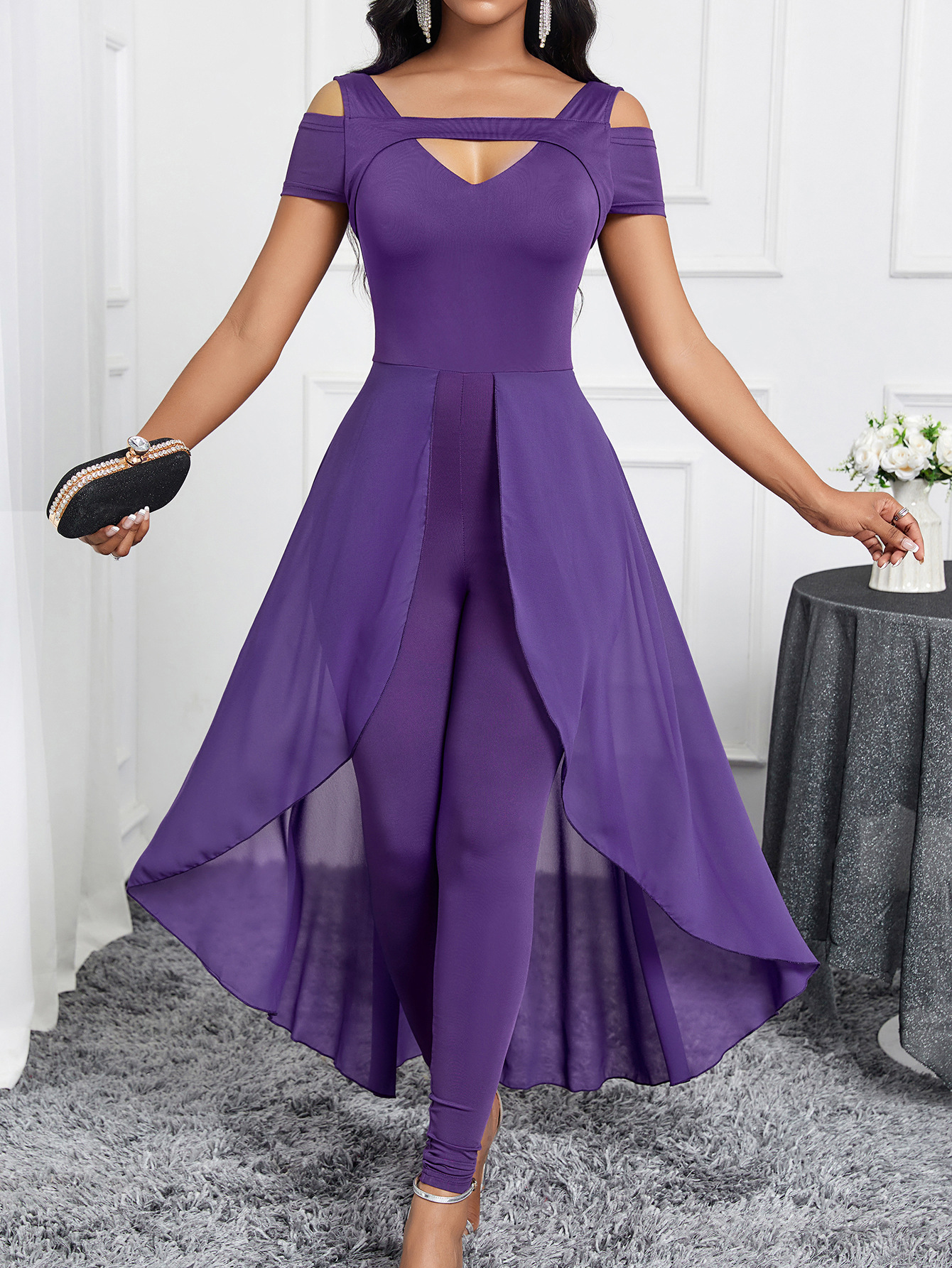 Women's Plain Off Shoulder Sleeveless Elegant Jumpsuit - Image 5