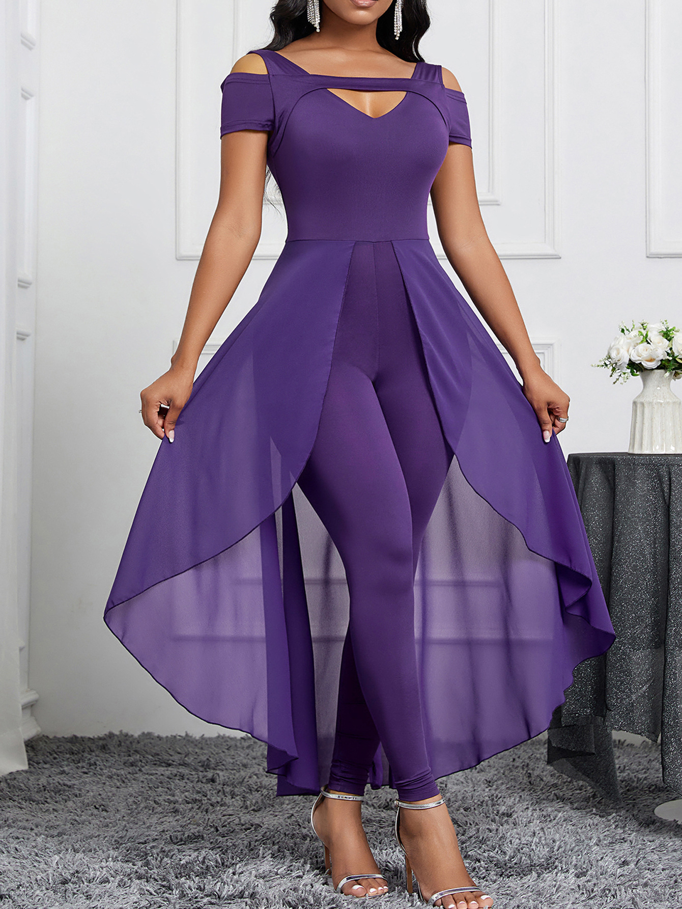 Women's Plain Off Shoulder Sleeveless Elegant Jumpsuit - Image 6
