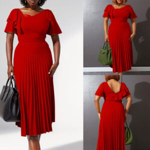 Women's Solid Color Commuting Slant Collar Crushed Plus Size Dress