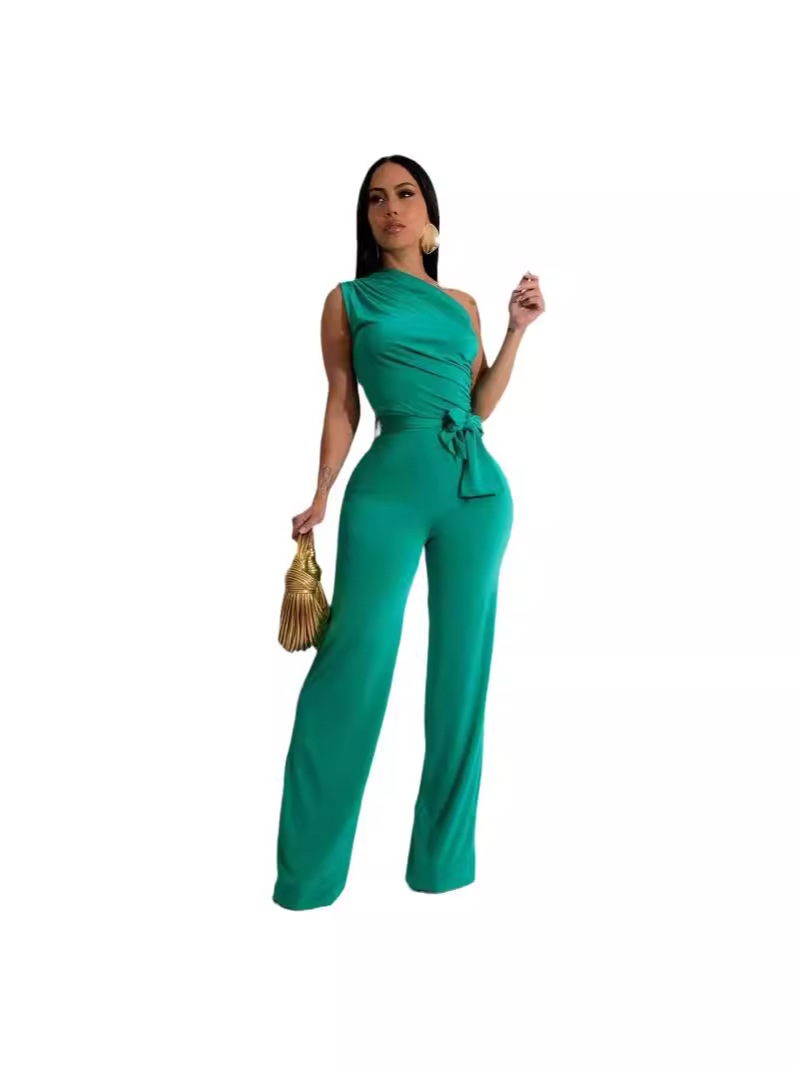 Plain Wryshoulder Sleeveless Bandage Elegant Jumpsuit - Image 3
