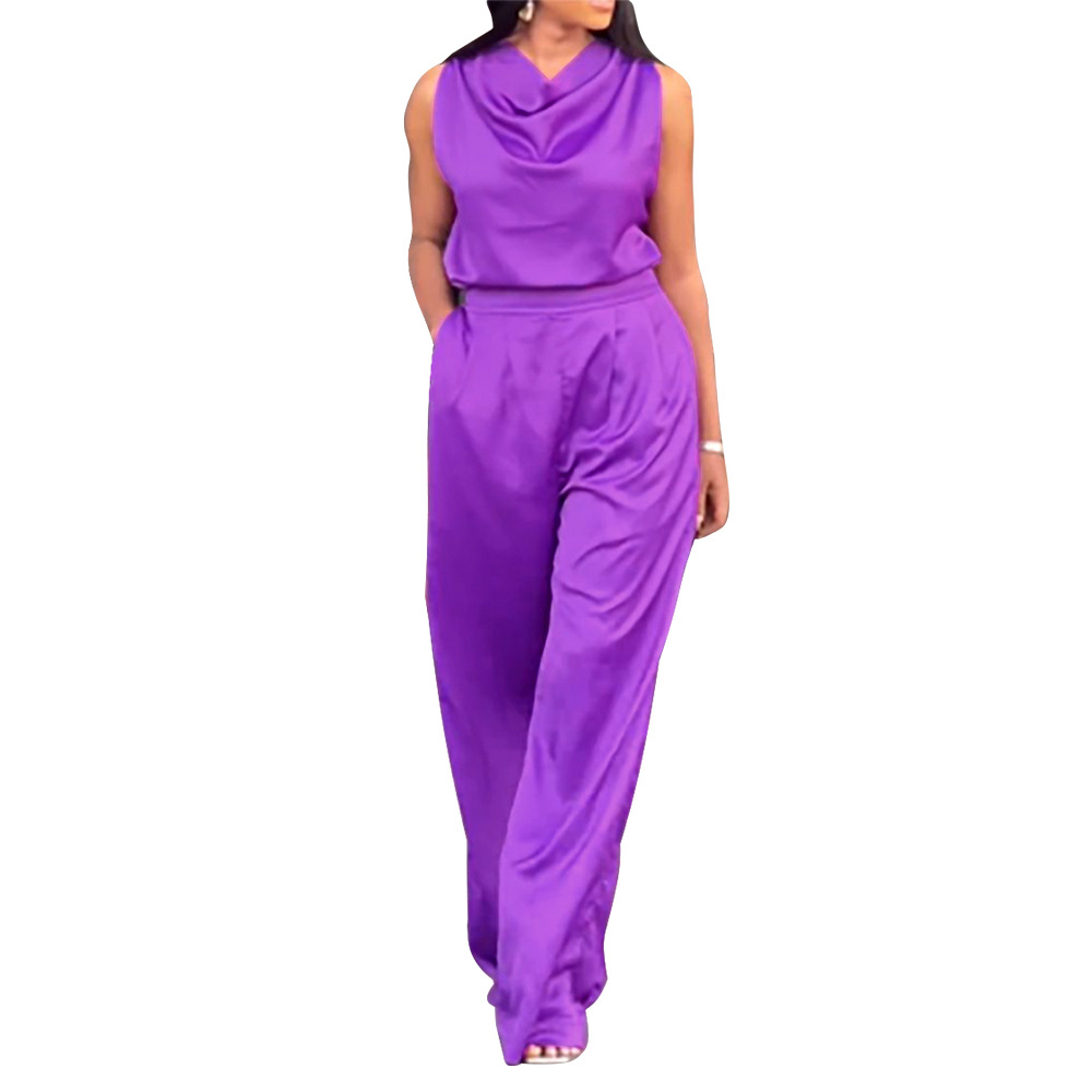Fashion Women's Sleeveless Solid Color Waist Casual Suit - Image 5