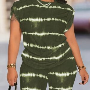 Cross Stripe Crew Neck Short Sleeve Casual Shorts Set