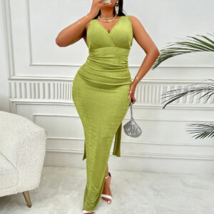 Plain V-Neck Sleeveless Bare Back Elegant Dress