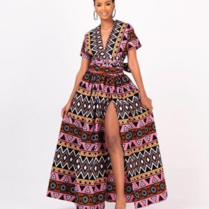 Print V-Neck Short Sleeve Bandage Elegant Dress