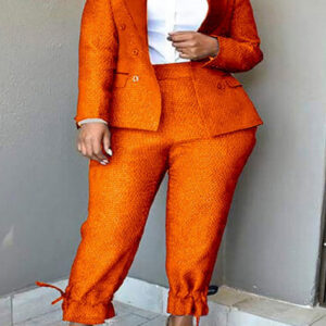 Plain Lapel Long Sleeve Bandage Business Pants Set