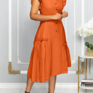 Plain Lapel Flying Sleeves Pleat Irregular Dress