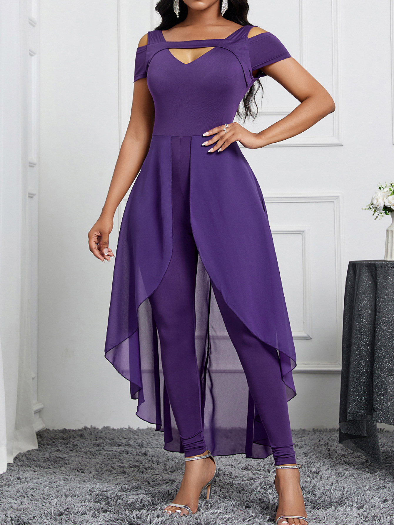 Women's Plain Off Shoulder Sleeveless Elegant Jumpsuit